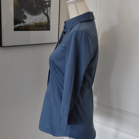 Van Heusen Studio Blue Button-Down Stretch Blouse with Gathered Back - Picture 8 of 10